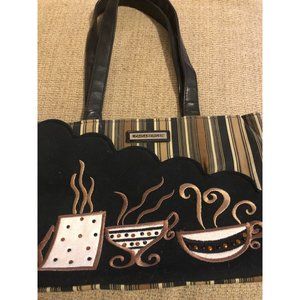 Longaberger Coffee Tea Cup Mini Tote  Handbag Brown Beige Stripe